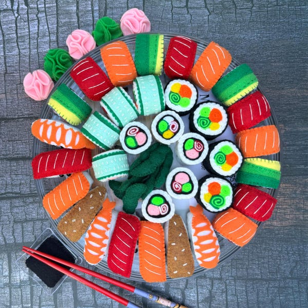 Handmade Felt Sushi Set – Pretend Play Food for Play Kitchen & Montessori Learning