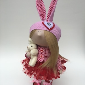Handmade Cloth Interior Girl Bunny Tilda Doll 11&quot; Unique Gift