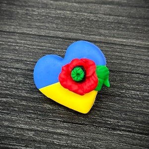 Polymer clay blue and yellow heart pin, Ukrainian flag brooch