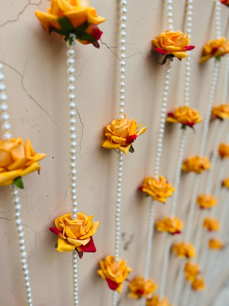 Artificial Velvet Rose Flower Garlands With Pearl Finished Acrylic ...