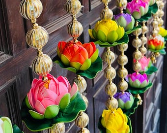 Handmade Lotus Flower Hanging: Gota Detail Indian Decor