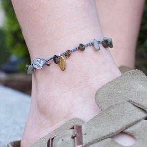 Labradorite Chip Beaded Grey Crochet Anklet