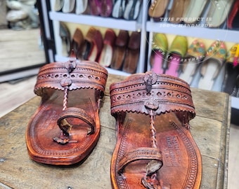 Handcrafted Men’s Brown Leather Kolhapuri Sandals - Traditional Indian Ethnic Flats