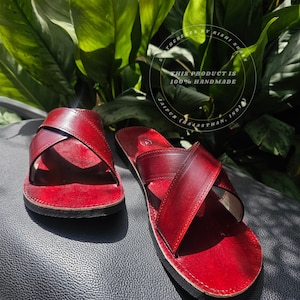 Handmade Men’s Leather Sandals-Artisanal Leather Slippers for Men - Summer Ethnic Footwear image 3