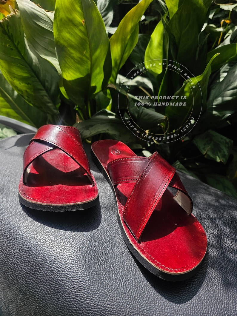 Handmade Men’s Leather Sandals-Artisanal Leather Slippers for Men - Summer Ethnic Footwear image 3
