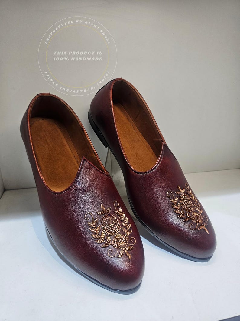 Traditionella indiska Sherwani-loafers, present till marskalkar, handgjorda läderskor i Jaipur bild 4