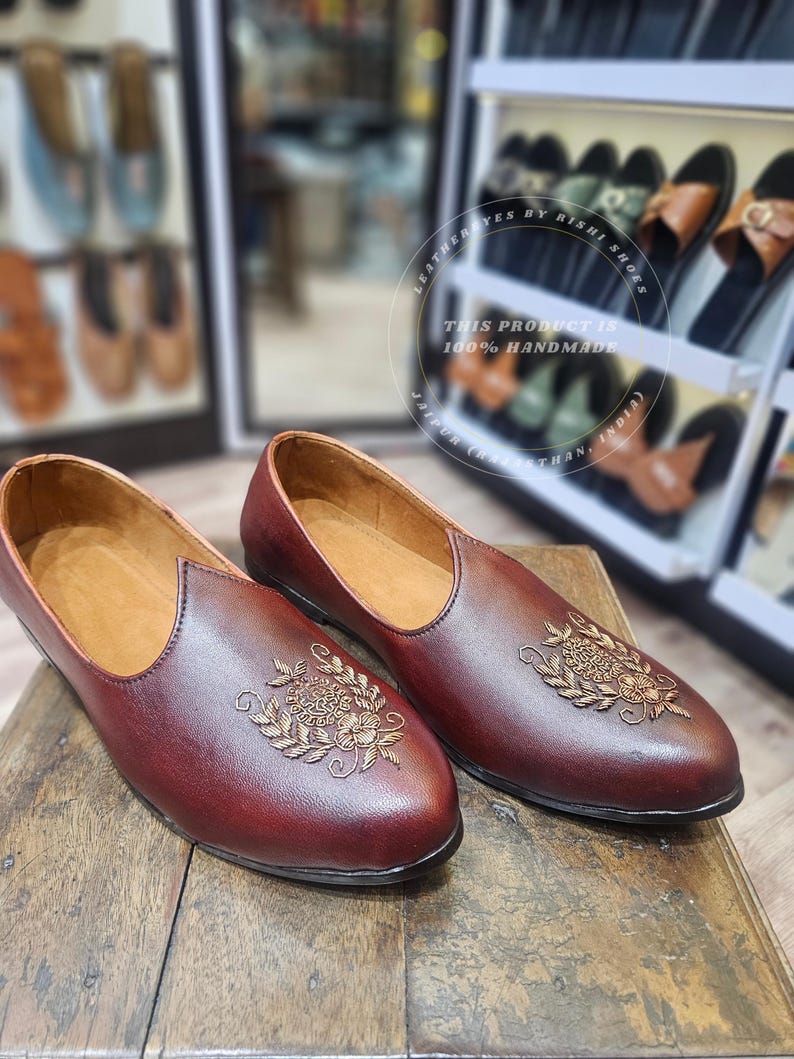 Traditionella indiska Sherwani-loafers, present till marskalkar, handgjorda läderskor i Jaipur bild 7