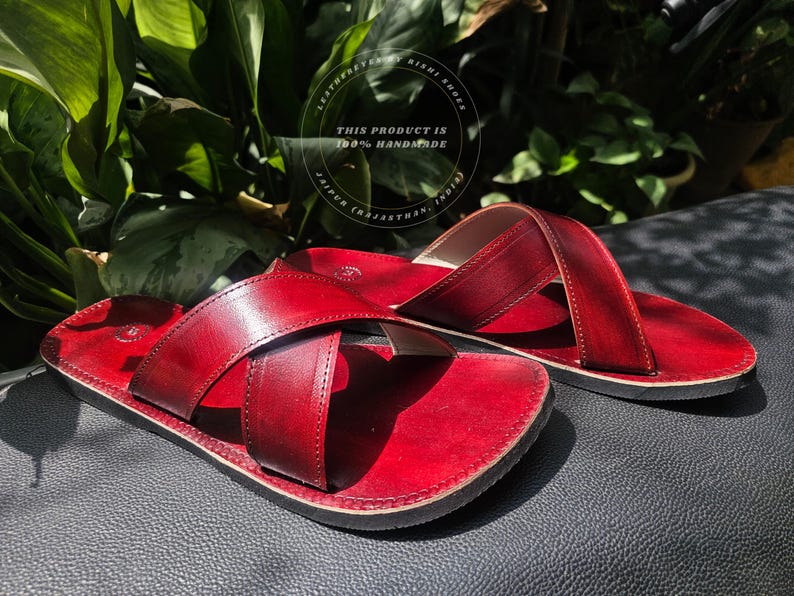 Handmade Men’s Leather Sandals-Artisanal Leather Slippers for Men - Summer Ethnic Footwear image 4
