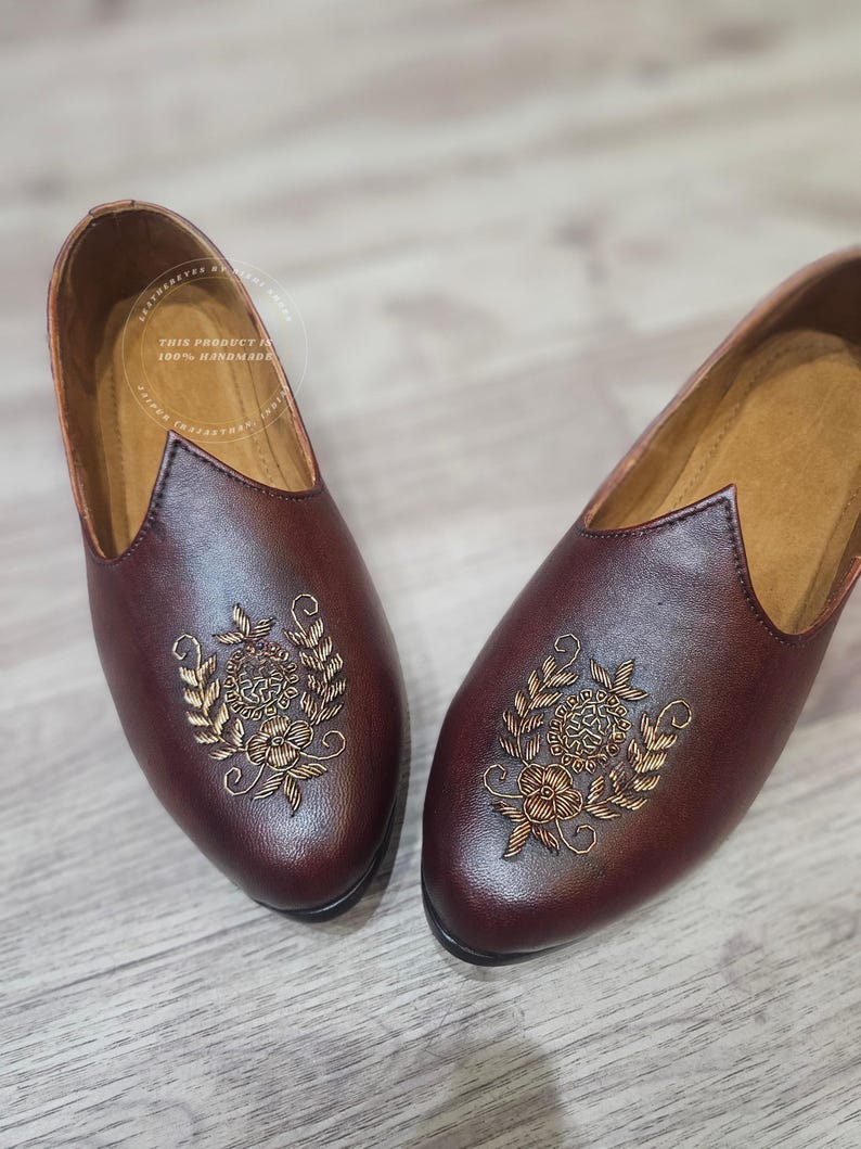 Traditionella indiska Sherwani-loafers, present till marskalkar, handgjorda läderskor i Jaipur bild 6