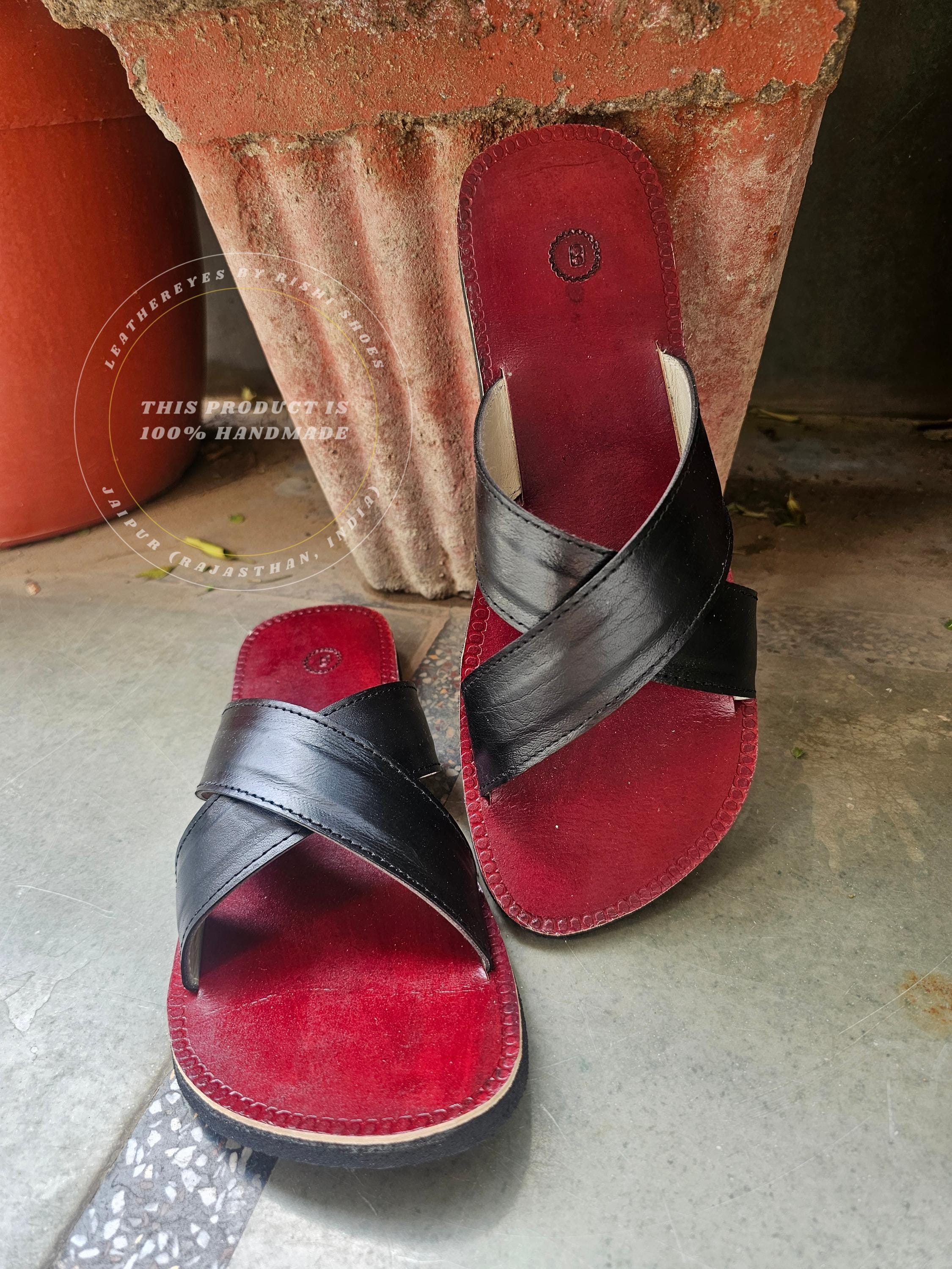 Men's Moroccan Cross-strap Leather Sandals-crimson Noir Moroccan