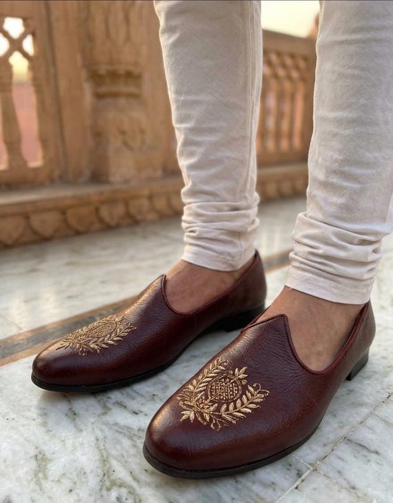 Traditional Indian Sherwani Loafers, Groomsmen Gift, Jaipur Handmade Leather Shoes