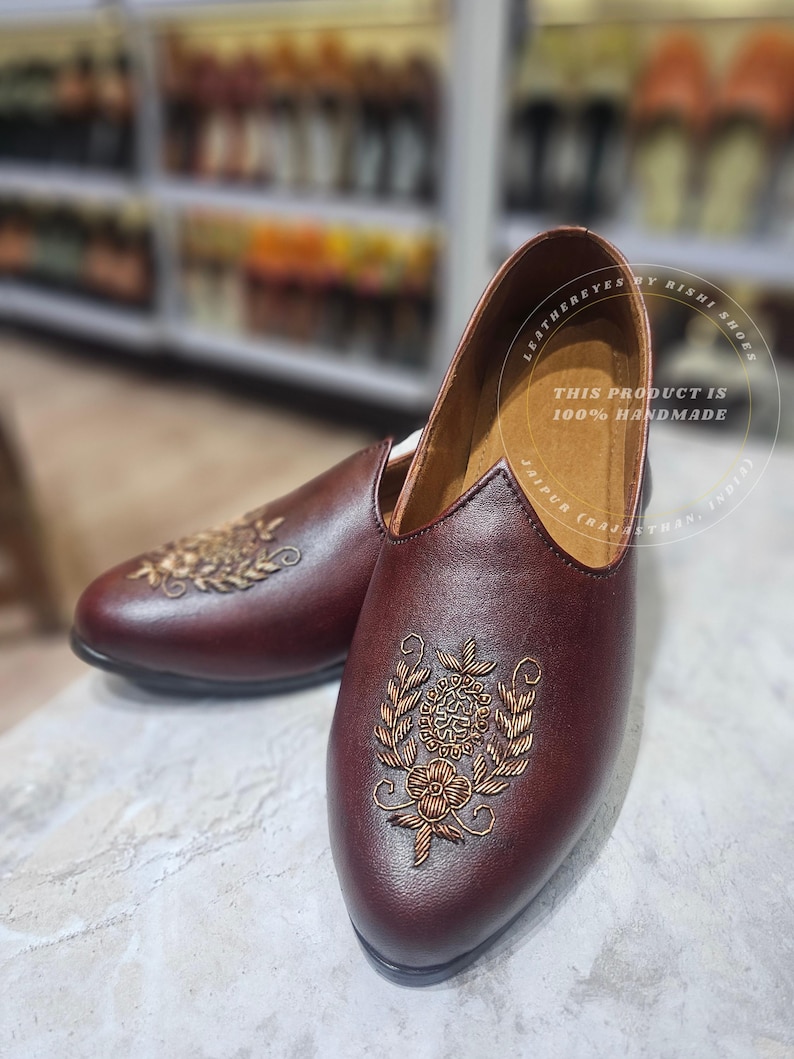 Traditionella indiska Sherwani-loafers, present till marskalkar, handgjorda läderskor i Jaipur bild 5