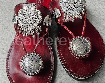Traditional leather slippers sandals with ornaments for women, Greeques for women