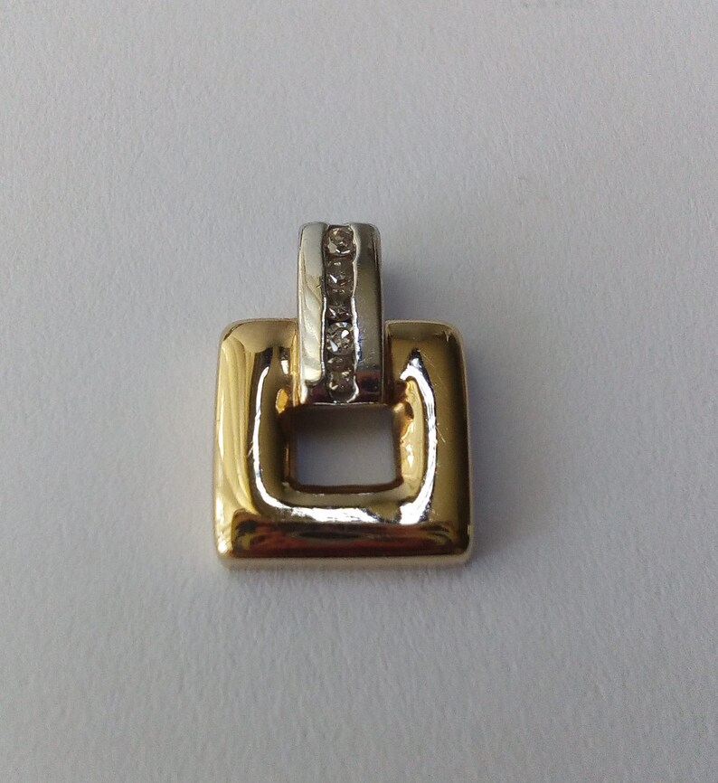 10k natural diamond pendant yellow and white gold small square jewelry two tone modern design