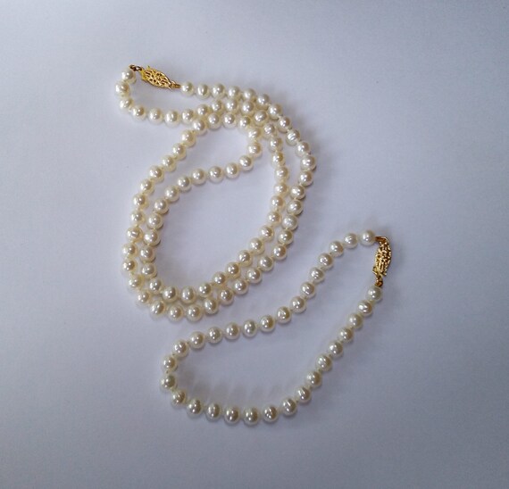 14k Gold Cultured Pearl Necklace and Bracelet Set White 5 Mm | Etsy