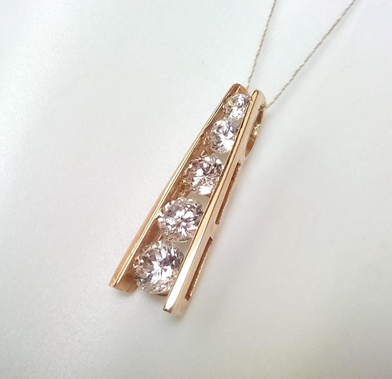 10k Solid Yellow Gold Graduated Linear Pendant Fi… - image 1