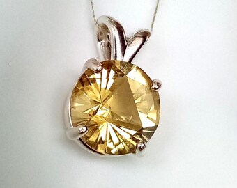 Colgante de citrino natural sin tratamiento térmico de 3,75 ct, redondo, brillante, triangular, mesa, piedra preciosa brasileña, plata de ley, solitario.