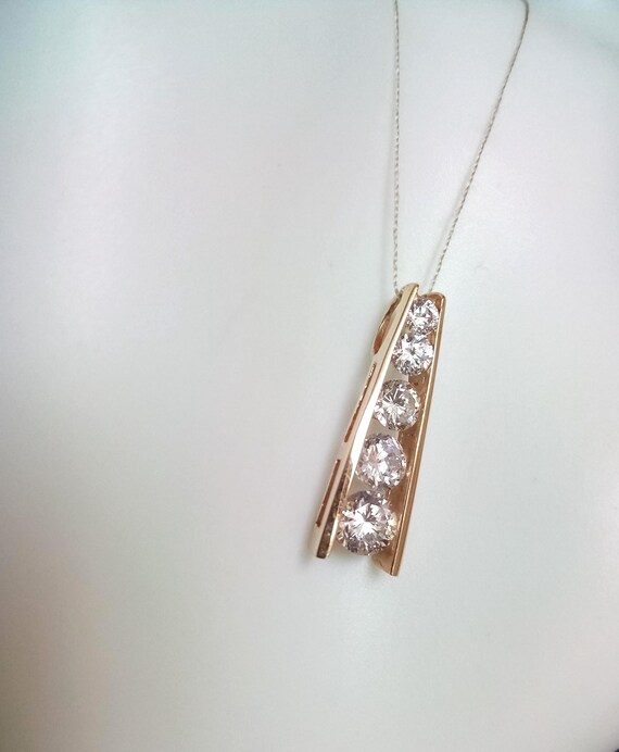 10k Solid Yellow Gold Graduated Linear Pendant Fi… - image 3