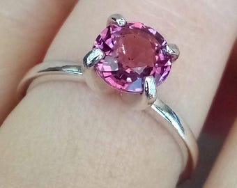 Pink Purple Garnet Ring Natural Rhodolite Sterling Silver Solitaire