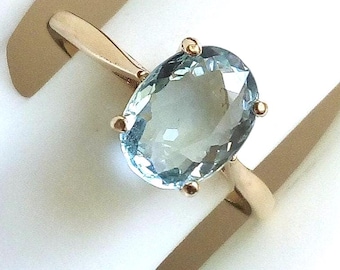 10k Gold Natural Aquamarine Ring Untreated Gem Yellow Gold Solitaire Size 7