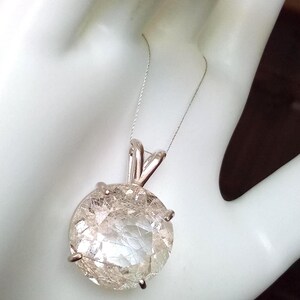 Large Faceted Golden Rutile Quartz Pendant 18mm Round Natural Rutilated Quartz Sterling Silver Jewelry image 8