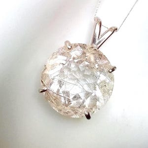 19.50 carat golden needles rutile quartz pendant large 18mm round genuine natural gemstone jewelry gift sterling silver 925