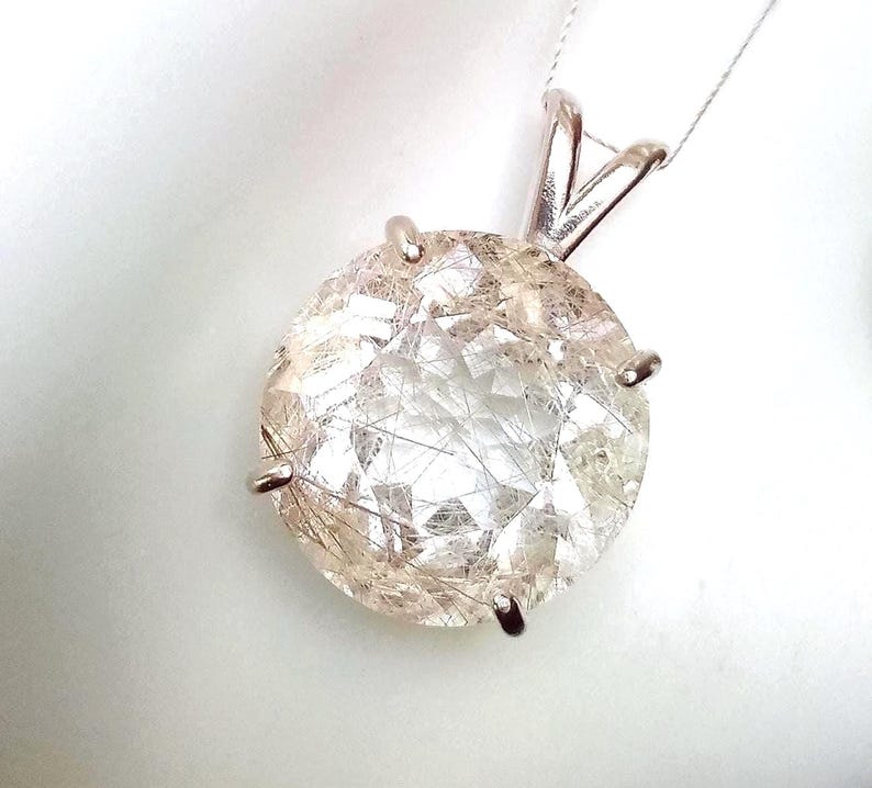 19.50 carat golden needles rutile quartz pendant large 18mm round genuine natural gemstone jewelry gift sterling silver 925