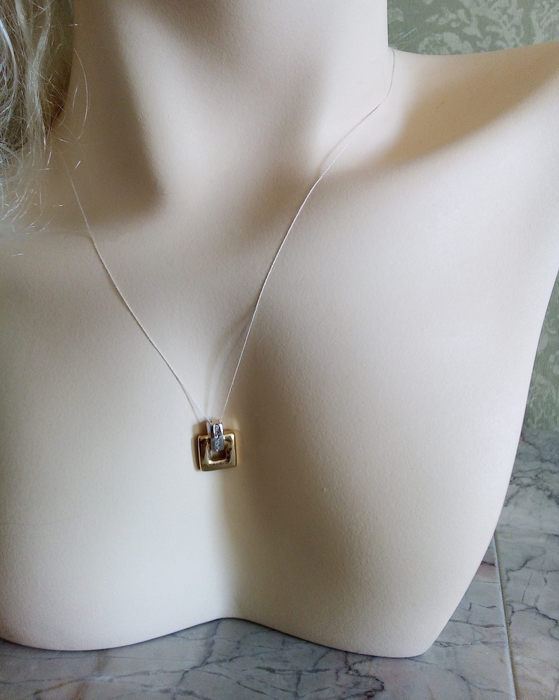 10k natural diamond pendant yellow and white gold small square jewelry two tone modern design