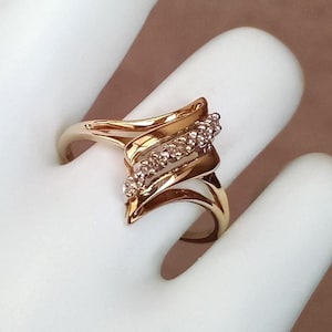10k Solid Yellow Gold Natural Diamond Ring Vintage Bypass Design Jewelry Size 8 3/4