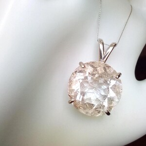 Large Faceted Golden Rutile Quartz Pendant 18mm Round Natural Rutilated Quartz Sterling Silver Jewelry image 9