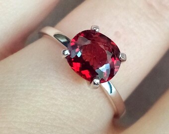 Natural Garnet Ring Sterling Silver Solitaire Size 8 Genuine Gemstone
