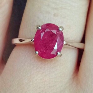 Ruby Ring Natural Pink Red Gem Oval Solitaire Sterling Silver Size 7