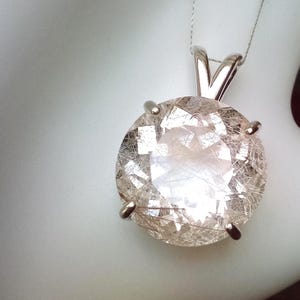 Large Faceted Golden Rutile Quartz Pendant 18mm Round Natural Rutilated Quartz Sterling Silver Jewelry image 10