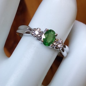 Natural Tsavorite Garnet Ring: Sterling Silver, Rare Green Gemstone, Size 6.5
