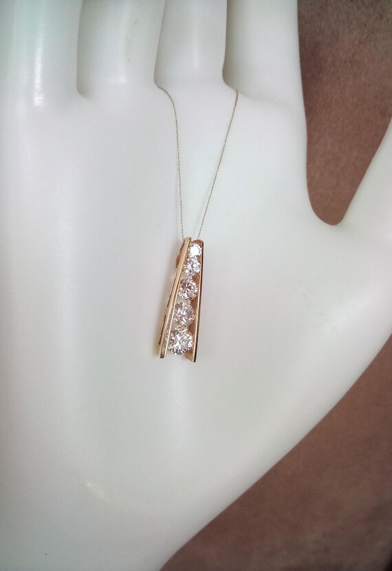 10k Solid Yellow Gold Graduated Linear Pendant Fi… - image 9