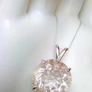 Large Faceted Golden Rutile Quartz Pendant 18mm Round Natural Rutilated Quartz Sterling Silver Jewelry image 3