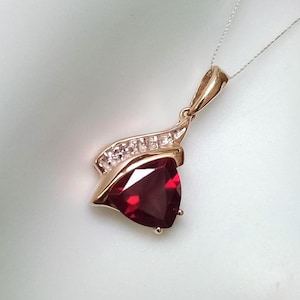 10k Solid Yellow Gold Lab Created Dark Red Trillion Ruby Pendant