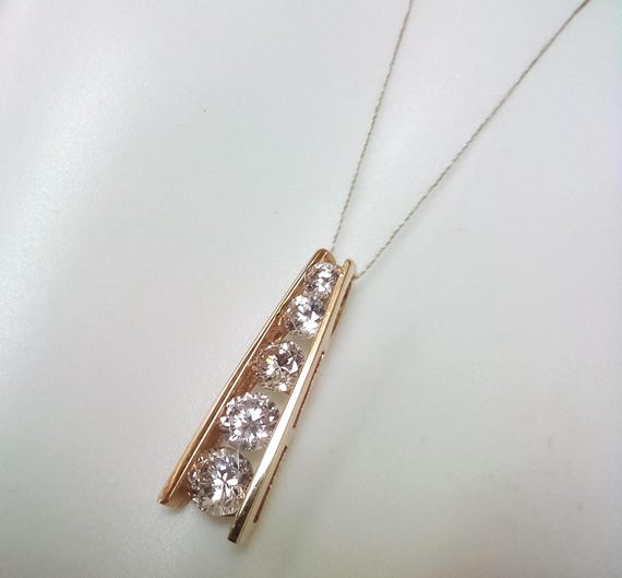 10k Solid Yellow Gold Graduated Linear Pendant Fi… - image 8