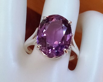 7.64 carat natural amethyst ring size 8 sterling silver 925 genuine unheated purple amethyst oval solitaire jewelry gift