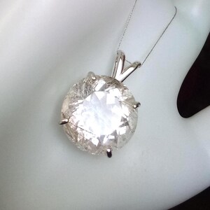 Large Faceted Golden Rutile Quartz Pendant 18mm Round Natural Rutilated Quartz Sterling Silver Jewelry image 4