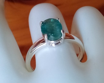 1.51 carat natural emerald ring size 8 sterling silver 925 bluish green emerald solitaire jewelry gift