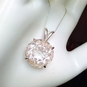 Large Faceted Golden Rutile Quartz Pendant 18mm Round Natural Rutilated Quartz Sterling Silver Jewelry image 7