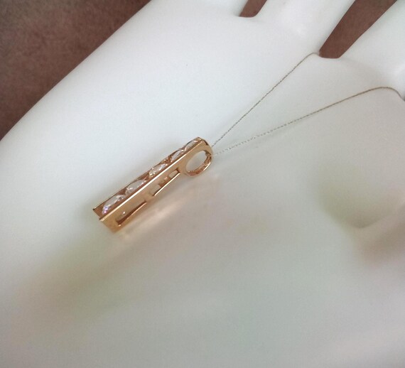10k Solid Yellow Gold Graduated Linear Pendant Fi… - image 10