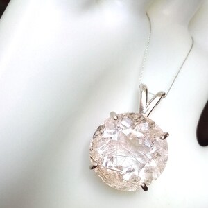 Large Faceted Golden Rutile Quartz Pendant 18mm Round Natural Rutilated Quartz Sterling Silver Jewelry image 6