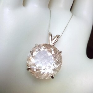 Large Faceted Golden Rutile Quartz Pendant 18mm Round Natural Rutilated Quartz Sterling Silver Jewelry image 2