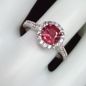 Garnet Ring: Natural Pink Rhodolite, Sterling Silver, White Topaz Accents, Size 7