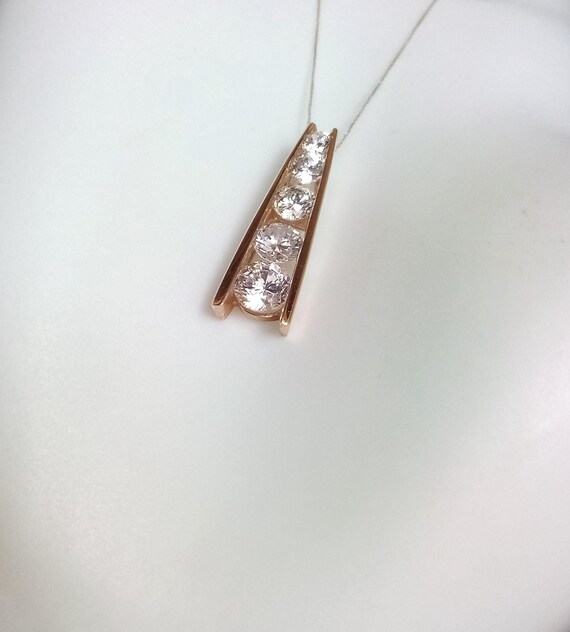 10k Solid Yellow Gold Graduated Linear Pendant Fi… - image 5