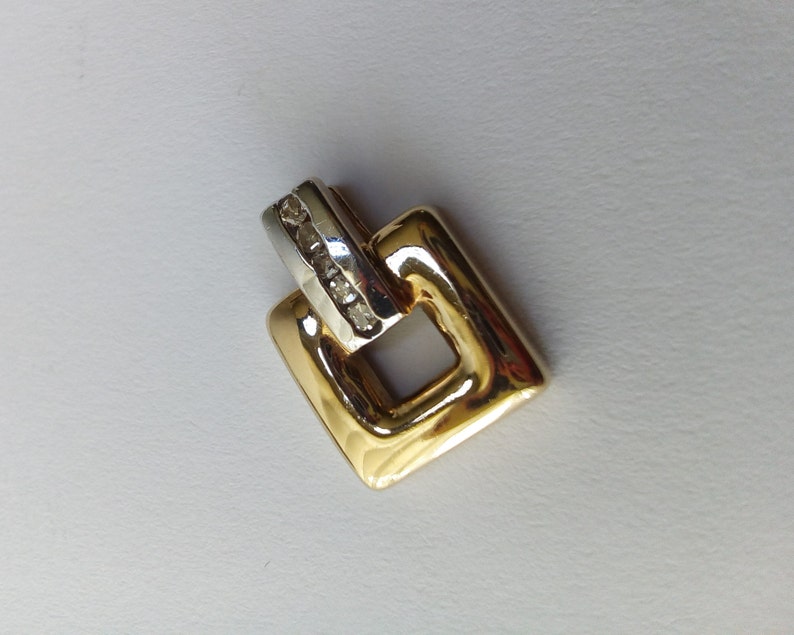 10k natural diamond pendant yellow and white gold small square jewelry two tone modern design