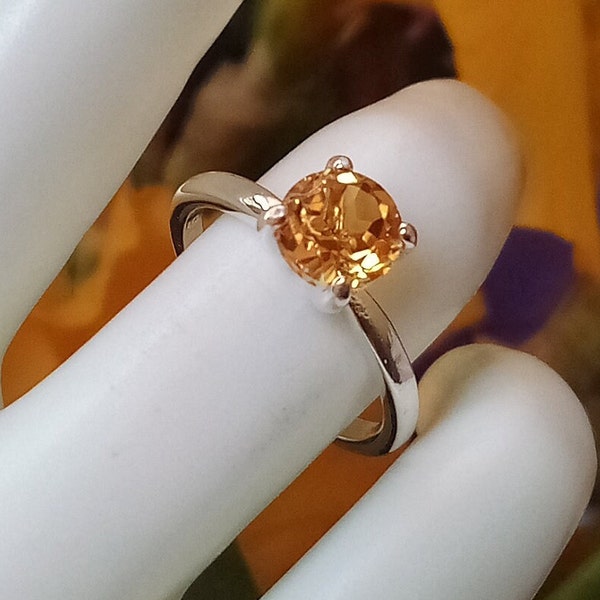 genuine citrine ring size 6 1/2 natural unheated 1.10 carat round yellow citrine solitaire jewelry sterling silver 925