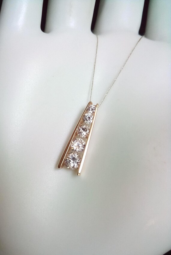 10k Solid Yellow Gold Graduated Linear Pendant Fi… - image 2